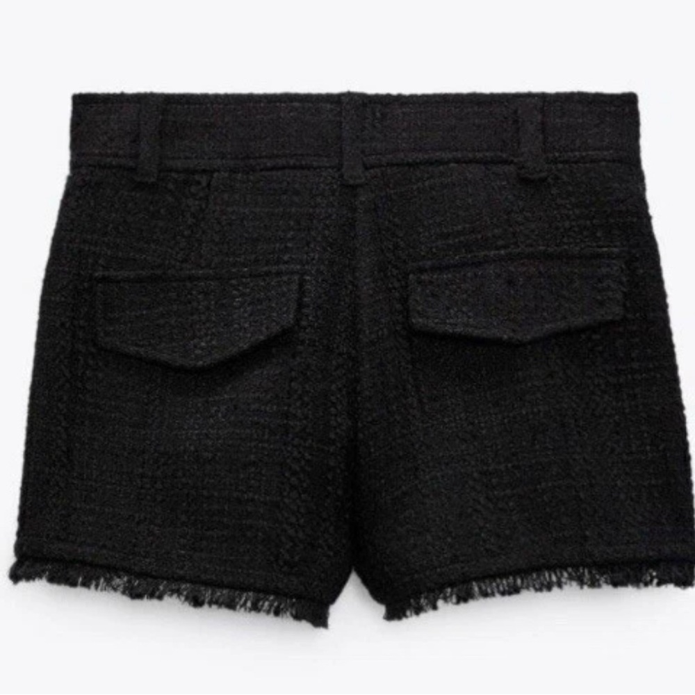 Zara Black Tweed Textured Adorable High Waisted Frayed Hem Shorts‎ - Picture 6 of 8